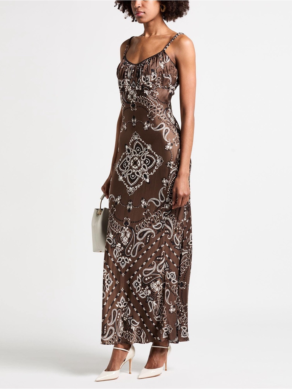Sandro Brown and White Paisley Maxi Slip Dress